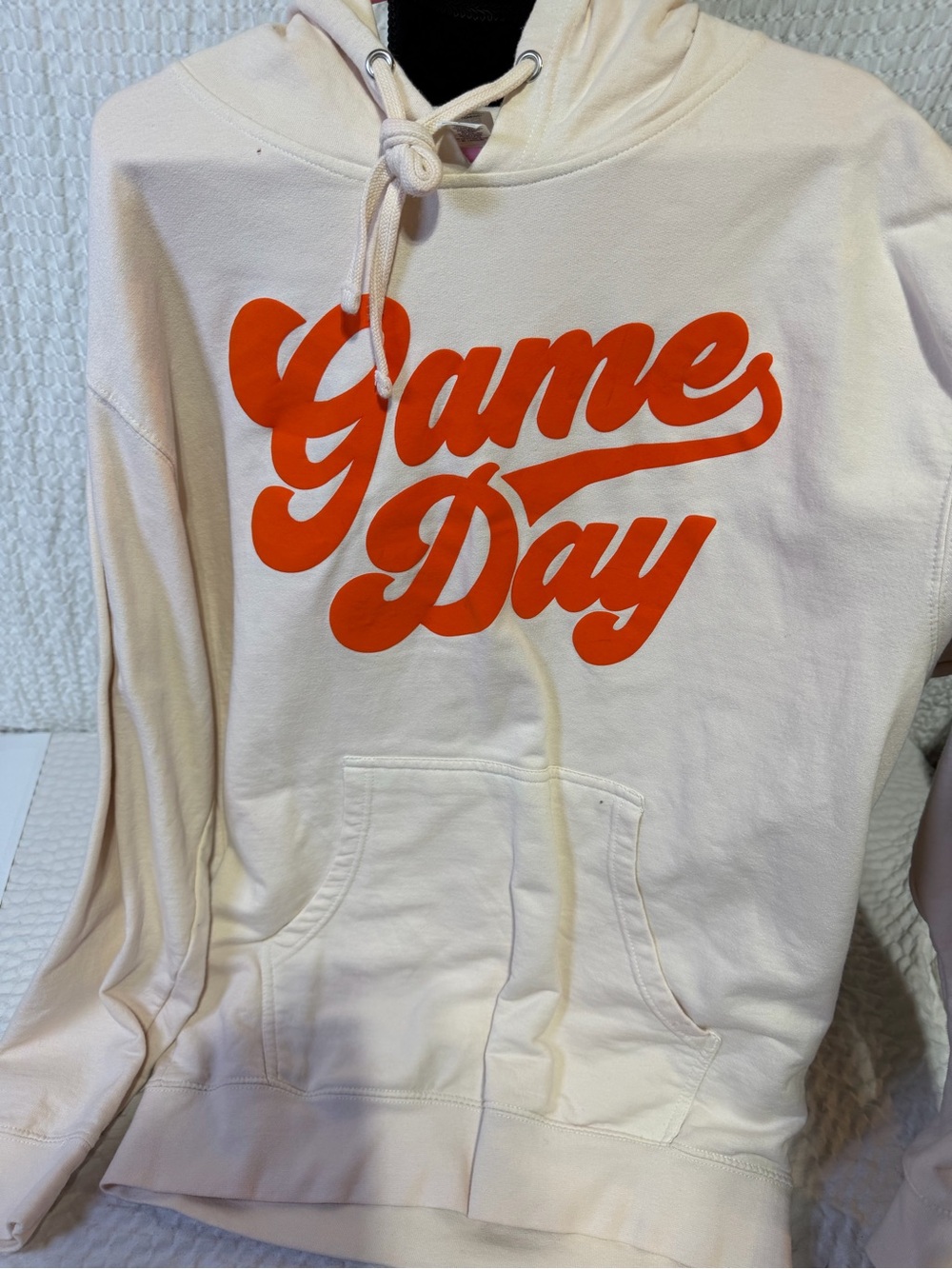 Cream Pullover Hoodie with Orange 'Game Day' Script